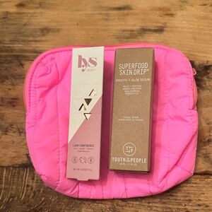 Pink Cosmetic Bag with NIB BYS Beauty and NIB Youth to the People Products